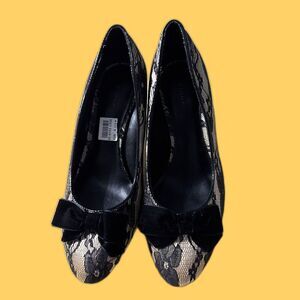 Fioni WW Loralie Women 6.5 Pumps Heels Nude W/Black Lace Whimsy Goth New in box
